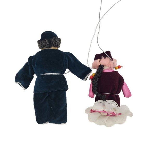 East European Cloth Folkk‎ Dolls Set Of  2 Collectibles Boy & Girl Vtg Velvet - Picture 5 of 6